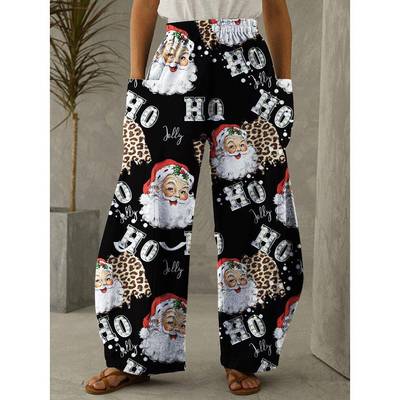 women christmas loose pockets casual bottoms trousers wide