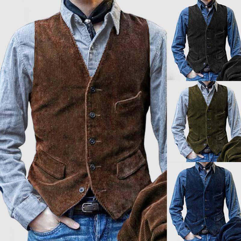 Mens workwear vest corduroy vest casual jacket British