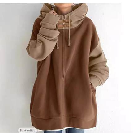 winter long auutmn pockets patchwork pullover loose hoode