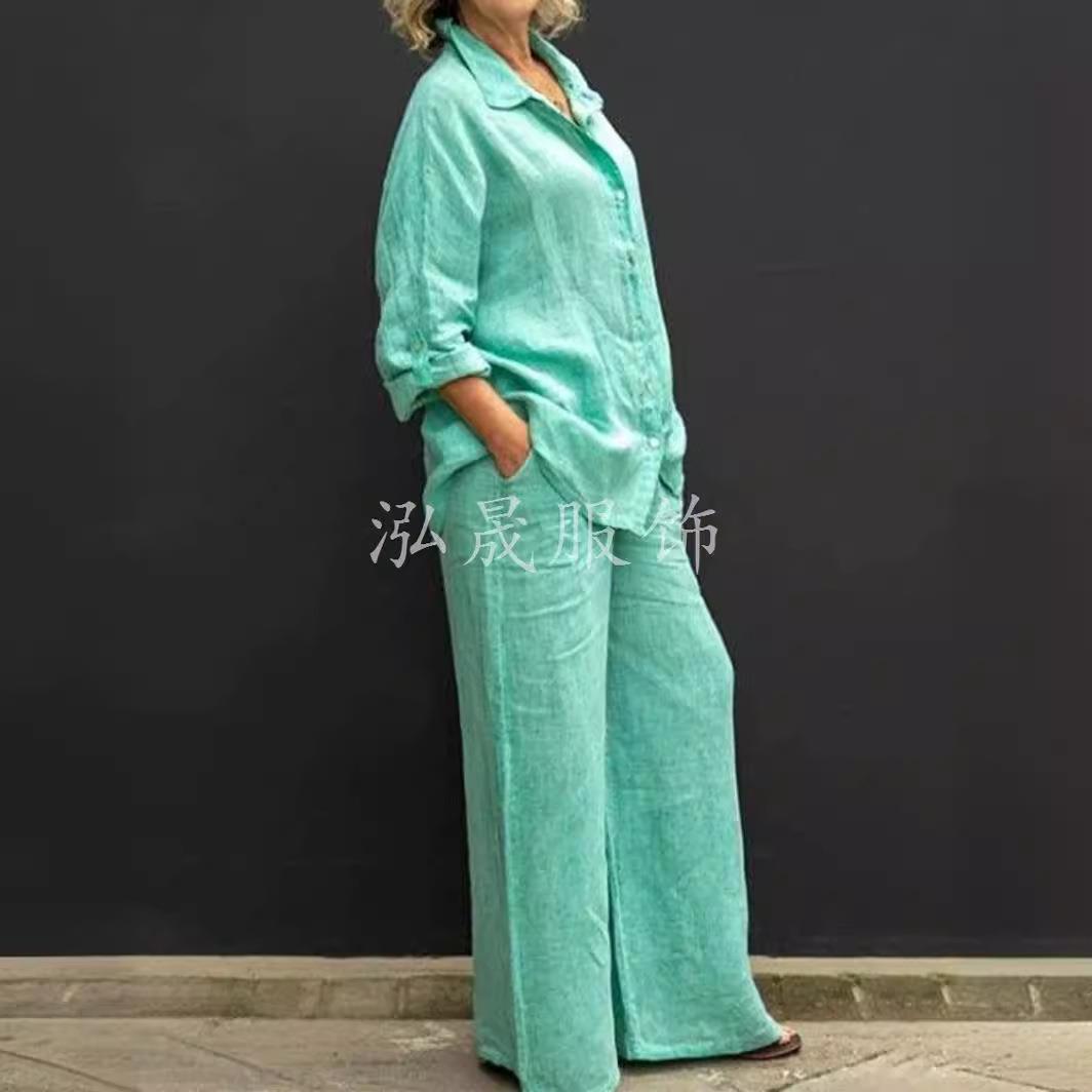 suits pants straight loose casual women shirt button long
