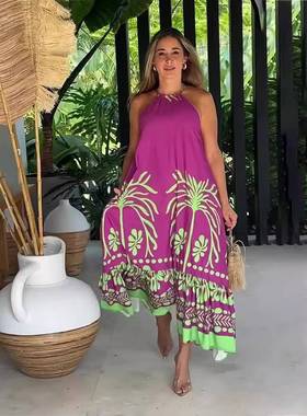 Fashion Sleeveless Loose Halter Neck Dress Backless Womens