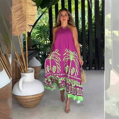 Fashion Sleeveless Loose Halter Neck Dress Backless Womens