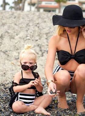 Parent-child beach outfit striped swimsuit parent-child
