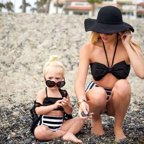 Parent-child beach outfit striped swimsuit parent-child