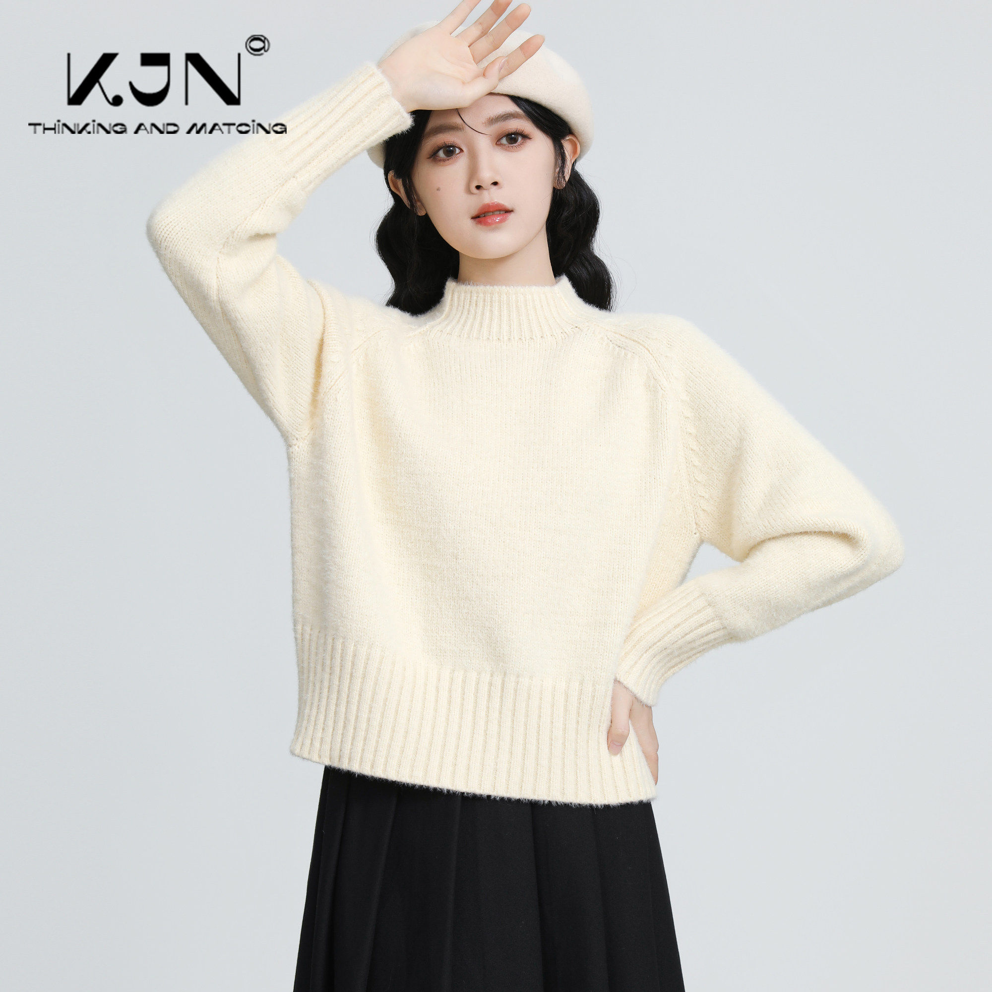 杏色半高领加厚毛衣女2025秋冬新款小个子套头内搭针织衫短款上衣,个性定制/设计服务/DIY,棉服工装,淘宝优惠券,粉丝福利购,淘宝优惠卷