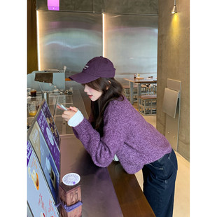 切糕自制小个子秋冬新款上衣女慵懒好看粉色宽松毛衫紫色毛衣