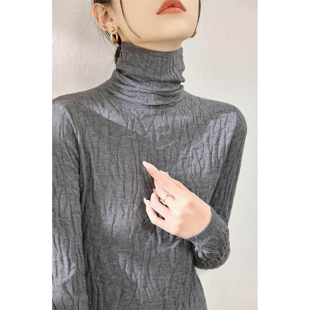 灰色肌理感设计长袖针织衫女修身内搭打底上衣冬季新款堆堆领毛衣,个性定制/设计服务/DIY,棉服工装,淘宝优惠券,粉丝福利购,淘宝优惠卷