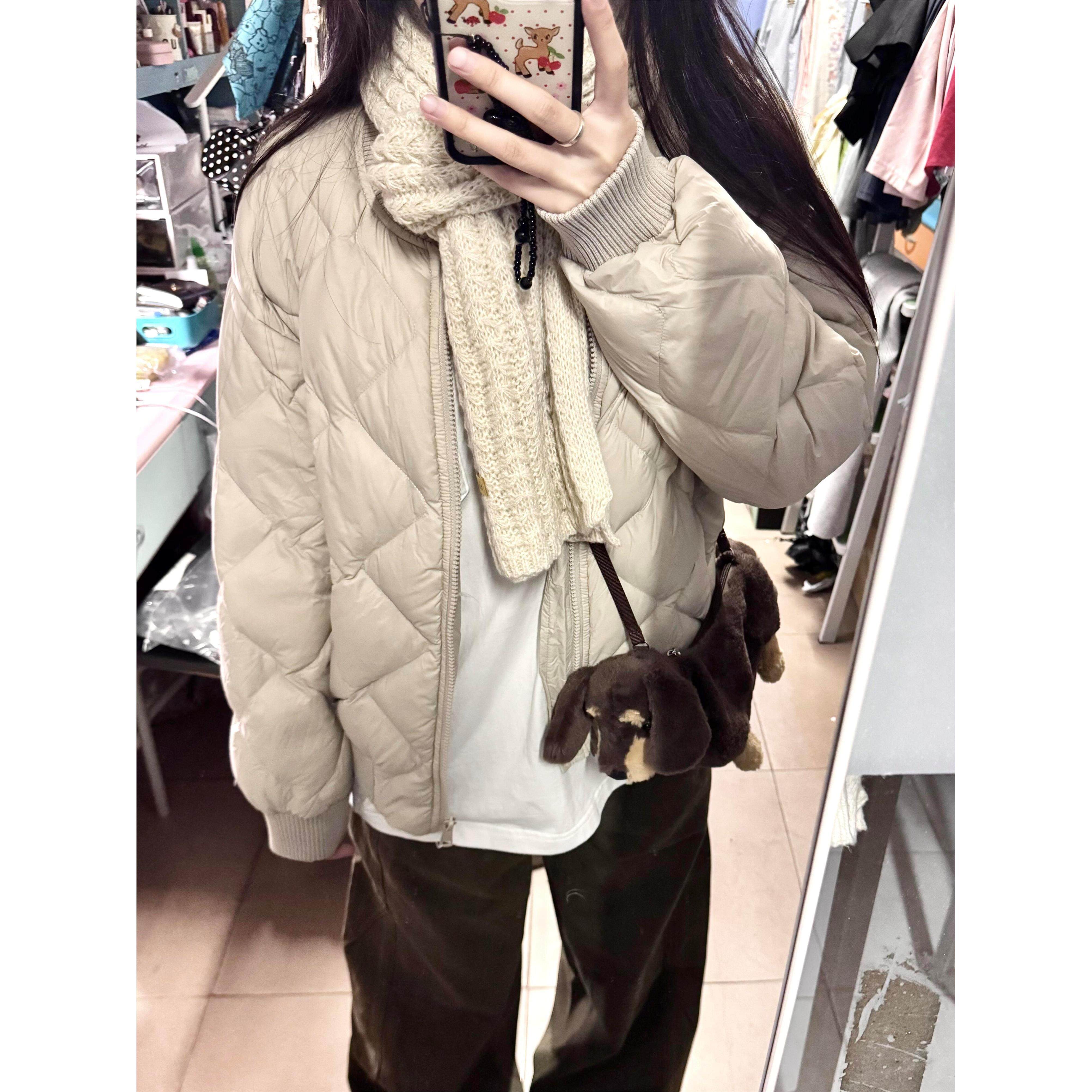 日系短款菱格棉服外套女款冬季2025新款小个子宽松轻薄保暖棉衣潮