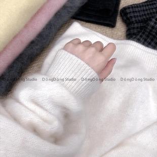 必入!大角羊拉绒!纯色半高领套头宽松长袖针织衫保暖厚毛衣7163