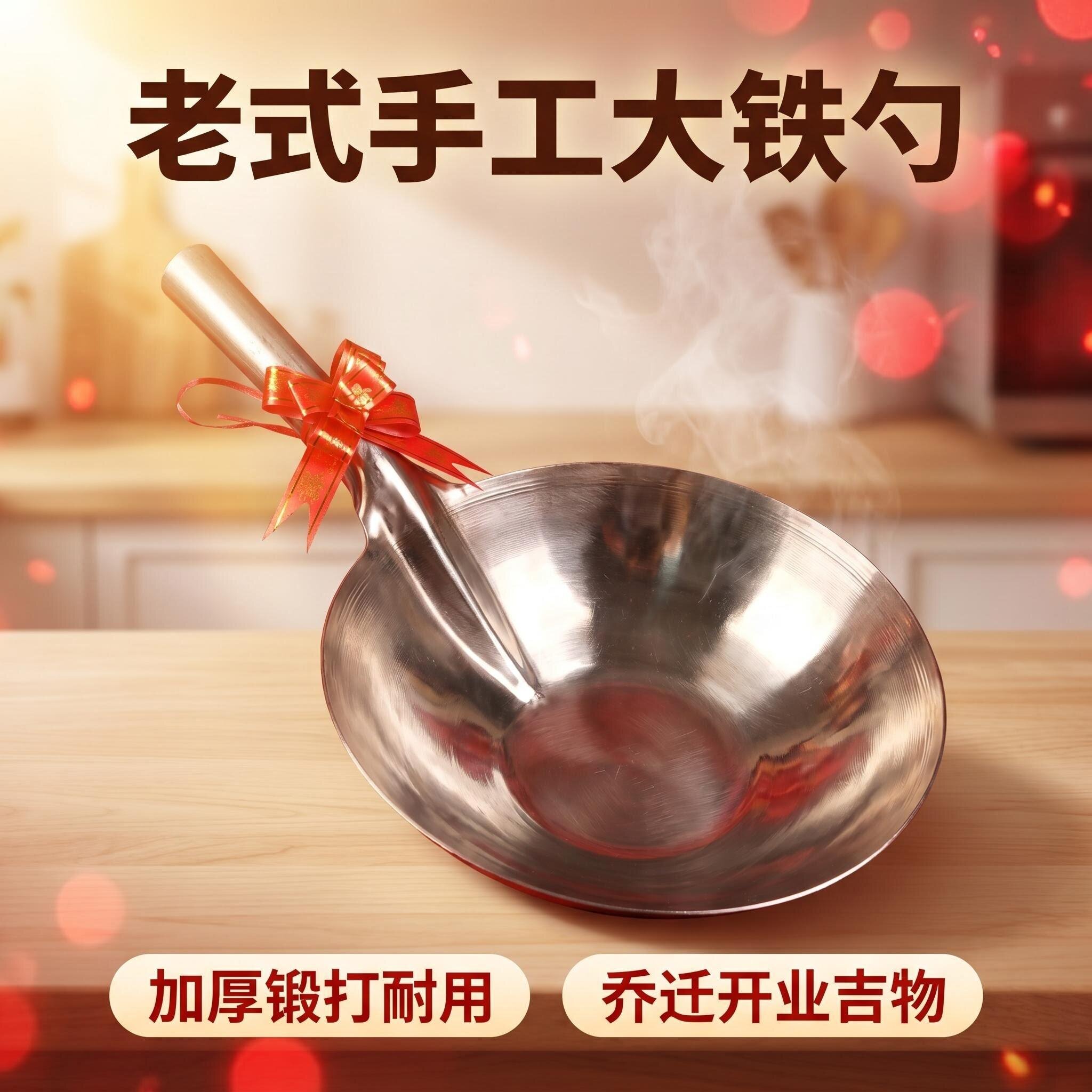 大铁勺系红绳乔迁炊具舀取搅拌