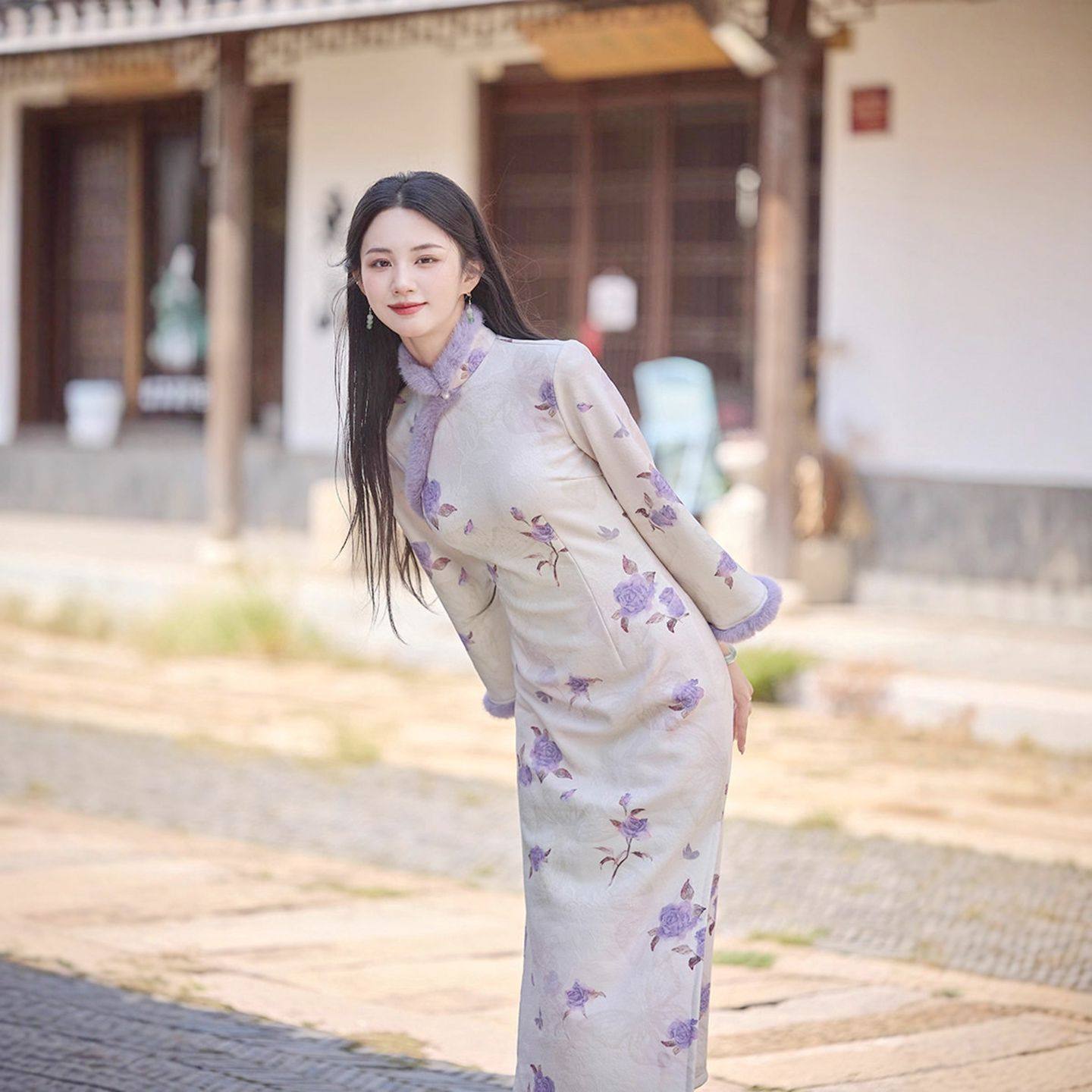 2026秋冬针织旗袍女高级感小个子年轻款加绒印花改良新中式中国风