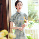 纯棉苏州格子旗袍新款 2024优雅改良年轻款 气质粉色复古少女连衣裙