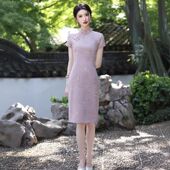 粉色改良气质古法送考高考小个子 新中式 女士江苏旗袍2025新款 夏季