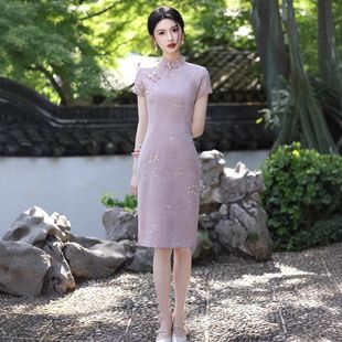 女士江苏旗袍2025新款夏季新中式粉色改良气质古法送考高考小个子