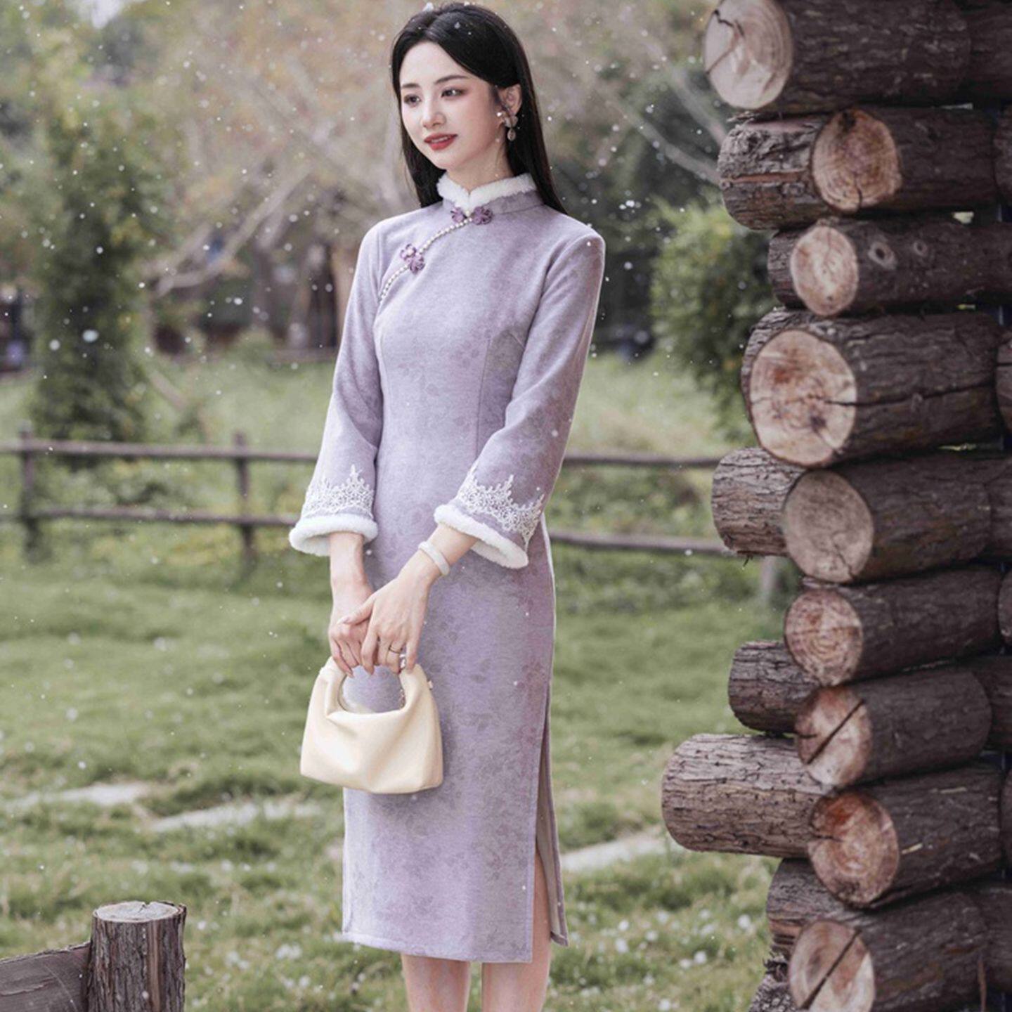 贝之韵秋冬优雅复古气质古法旗袍