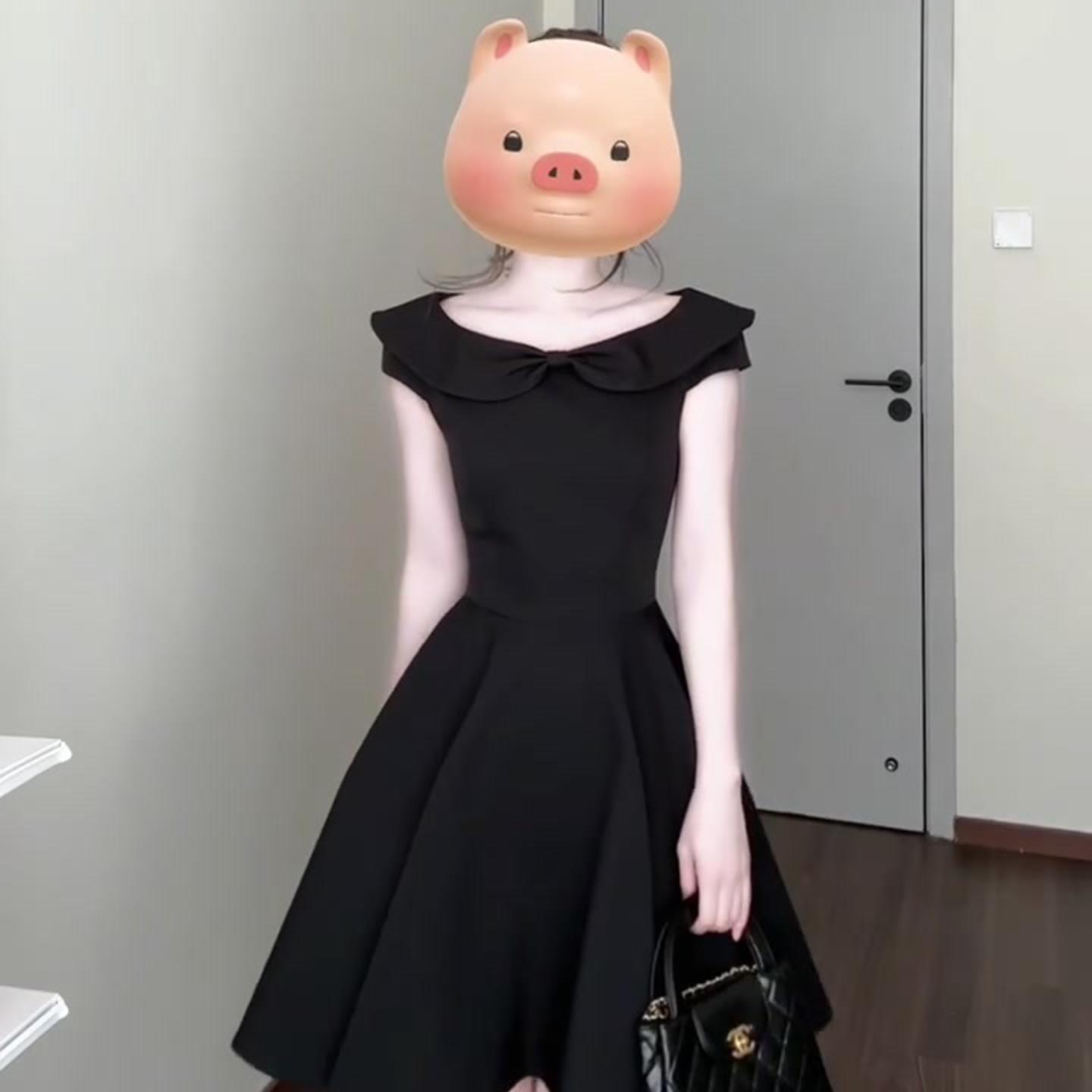 法式赫本风黑色连衣裙女夏2025新款高级感超好看a字蓬蓬小黑裙子