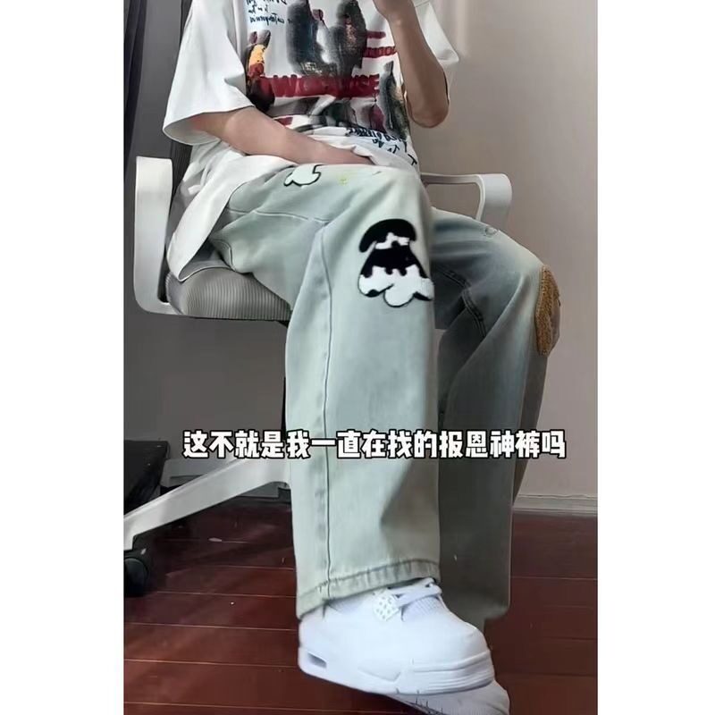 美式高街涂鸦小狗刺绣毛巾牛仔裤裤子男N8059-特P40,男装牛仔裤,星座1007（原301D）