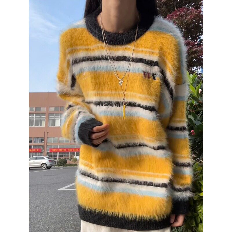 网图黄色条纹毛衣男冬季圆领套头针织衫美式毛线衣YM5965-特P55,男装针织衫/毛衣,星座1007（原301D）