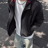 网图格子拼接连帽卫衣男女款复古假两件外套MY808-特P65，女装短外套，星座1007（原301D）