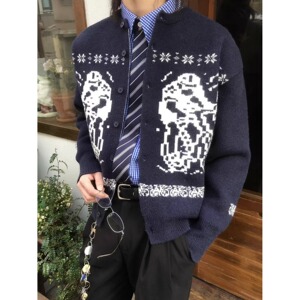 网图藏青色费尔岛毛衣开衫男美式复古情侣针织衫外套MY5333-特P60图片
