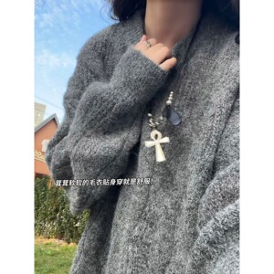 网图美式仿马海毛圆领针织衫秋冬新款宽松套头毛衣MM5823-特P55图片
