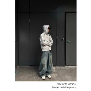 网图美式复古拼接连帽休闲开衫卫衣男女运动夹克外套AA246-特P58图片