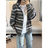 网图日系条纹秋季新款卫衣男毛呢宽松系休闲帽衫外套RW304-特P55，女装短外套，星座1007（原301D）