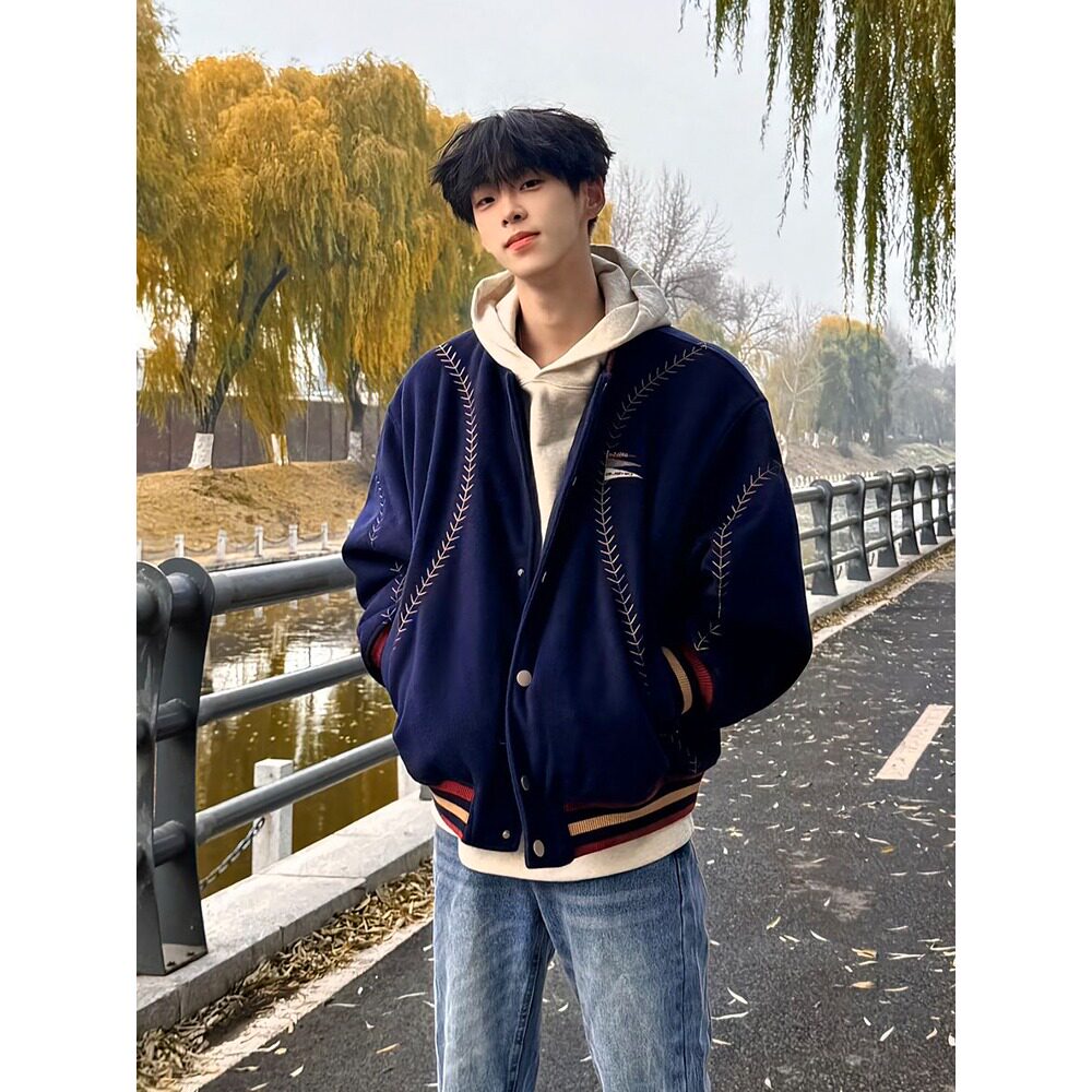 网图刺绣短款棒球服男秋冬美式夹棉外套毛呢棉衣M6037-特P118,男装棉衣,星座1007（原301D）