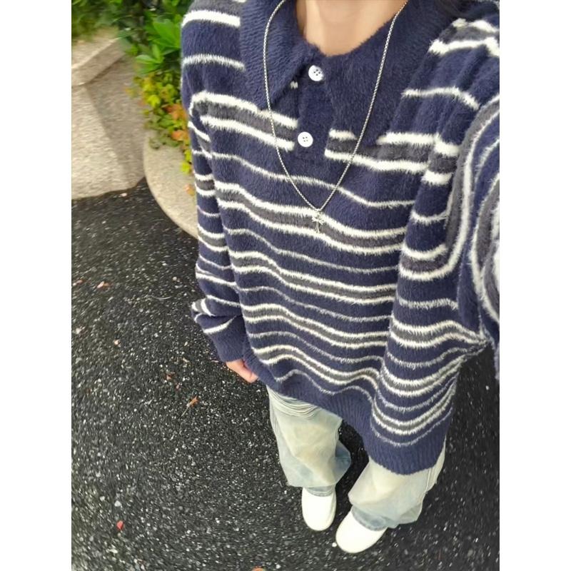 网图红色海马毛毛衣男撞色翻领条纹针织衫美式毛线衣RZ08-特P55，男装针织衫/毛衣，星座1007（原301D）