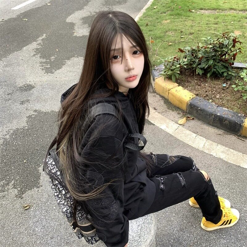 自主黑蛇碎石绣花卫衣美式男女宽松连帽运动衫RWY01-特P68,男装卫衣,星座1007（原301D）