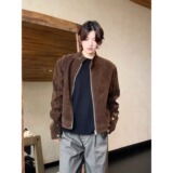 网图美式复古棕色麂皮立领夹克双拉链短外套男JKT239-特P75，男装夹克，星座1007（原301D）