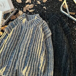 网图日系复古条纹撞色毛衣男女MY859-特P50图片