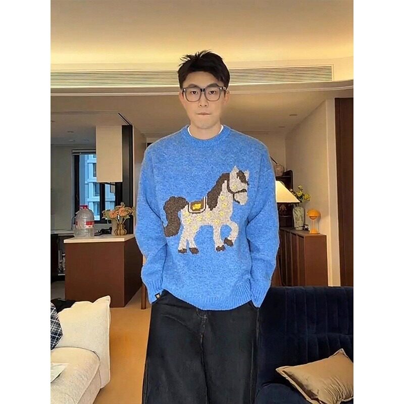 网图马年有钱毛衣男女冬季圆领内搭毛线衣针织衫YM416-特P75,男装针织衫/毛衣,星座1007（原301D）
