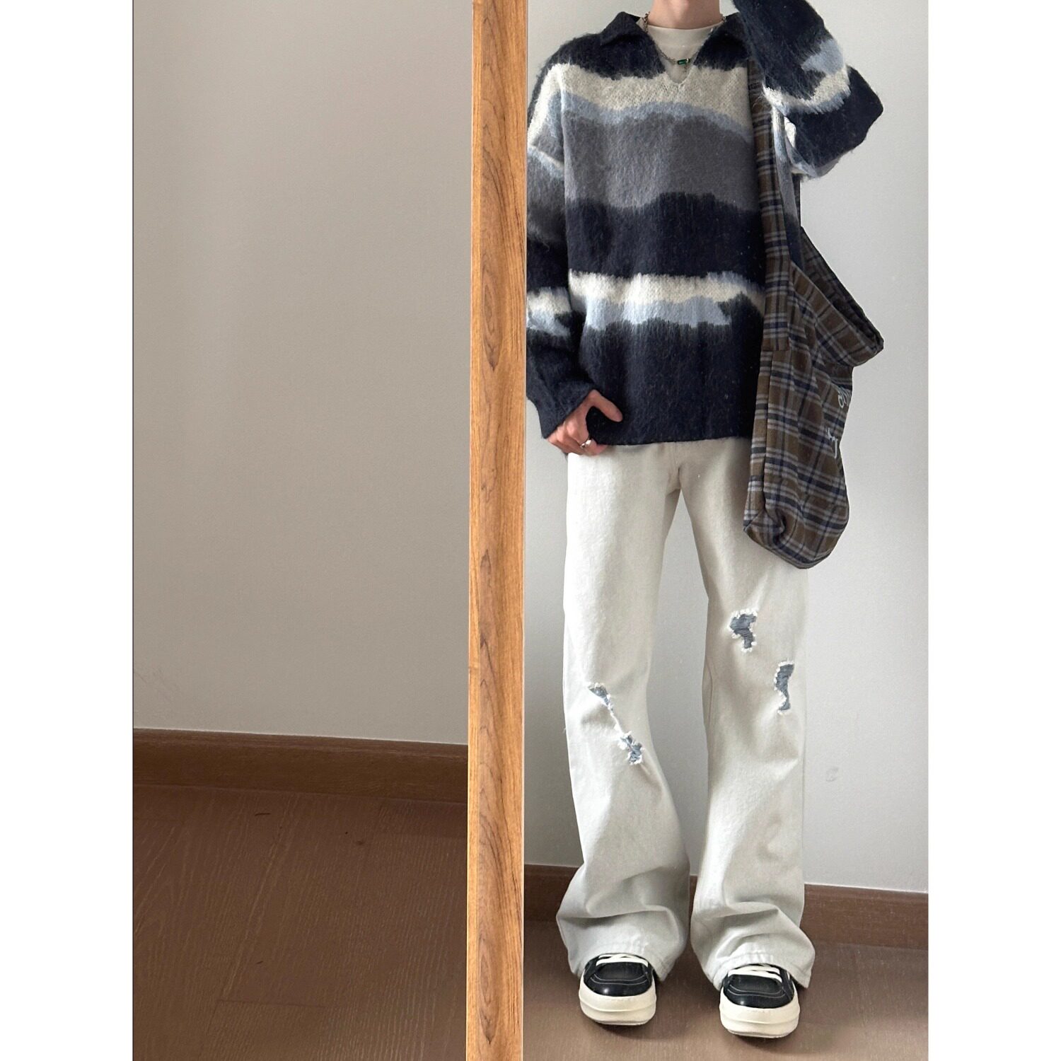 美式撞色条纹毛衣男女秋冬新款彷貂polo领针织衫MY98822-特P60,男装针织衫/毛衣,星座1007（原301D）