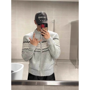 cleanfit浅灰色费尔岛毛衣外套男款秋冬慵懒高级感半高领针织开衫图片