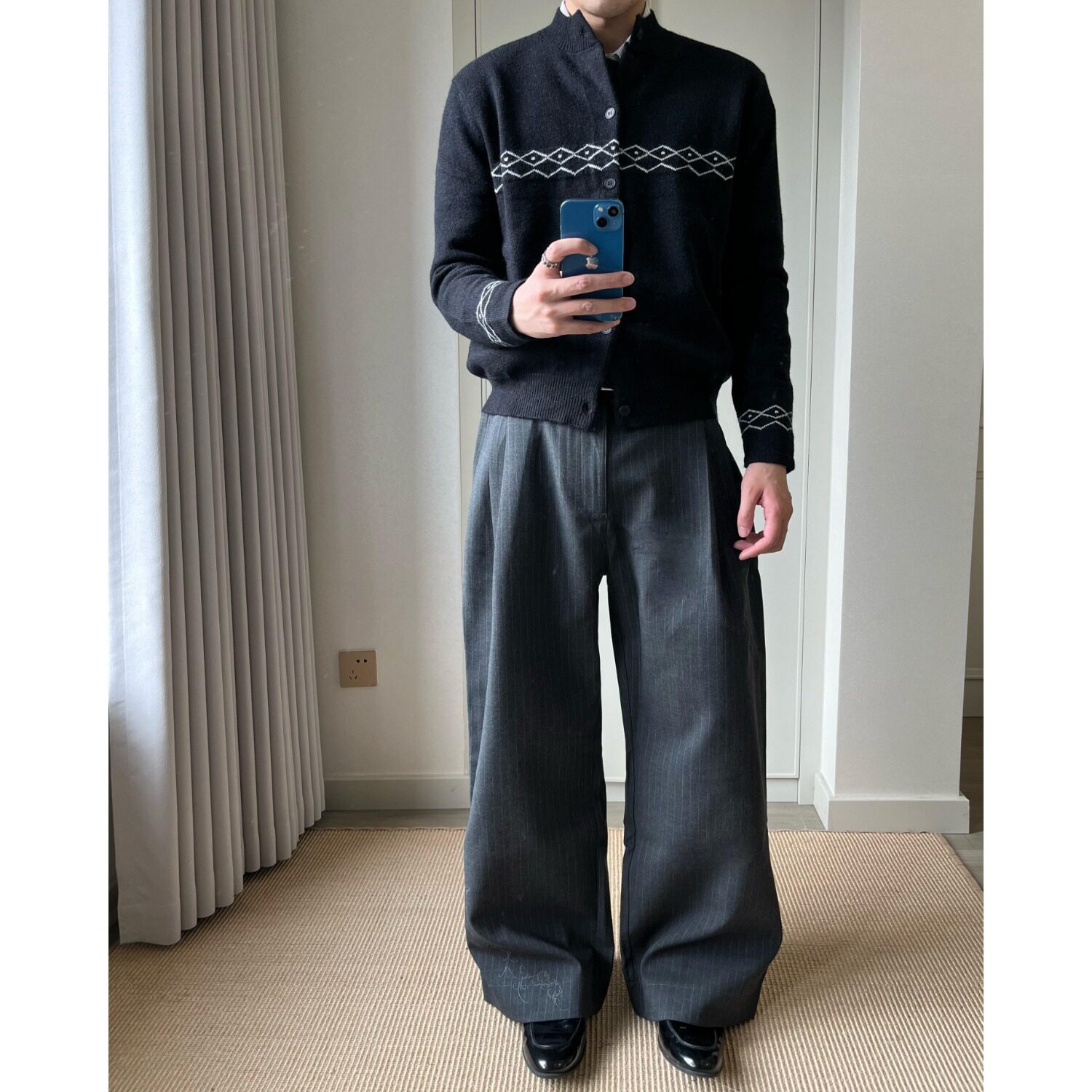 网图菱格针织开衫毛衣男款美式复古提花针织衫外套MY102-特P65,男装针织衫/毛衣,星座1007（原301D）