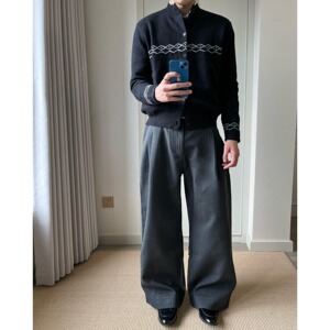 网图菱格针织开衫毛衣男款美式复古提花针织衫外套MY102-特P65图片