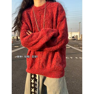 网图美式仿马海毛圆领针织衫秋冬新款宽松套头毛衣MM5823-特P55图片