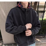 网图格子拼接连帽卫衣男女款复古假两件外套MY808-特P65，女装短外套，星座1007（原301D）