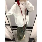 网图秋季宽松撞色拉链开衫卫衣情侣休闲连帽外套HT8802-特P40，女装短外套，星座1007（原301D）