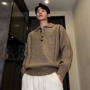网图套头针织衫宽松慵懒风休闲纯色男士毛衣YM7642-特P48图片