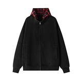 网图格子拼接连帽卫衣男女款复古假两件外套MY808-特P65，女装短外套，星座1007（原301D）