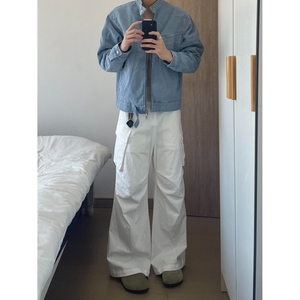 网图冰川蓝美式复古高街哈灵顿夹克男 水洗立领外套JK7703特P65图片