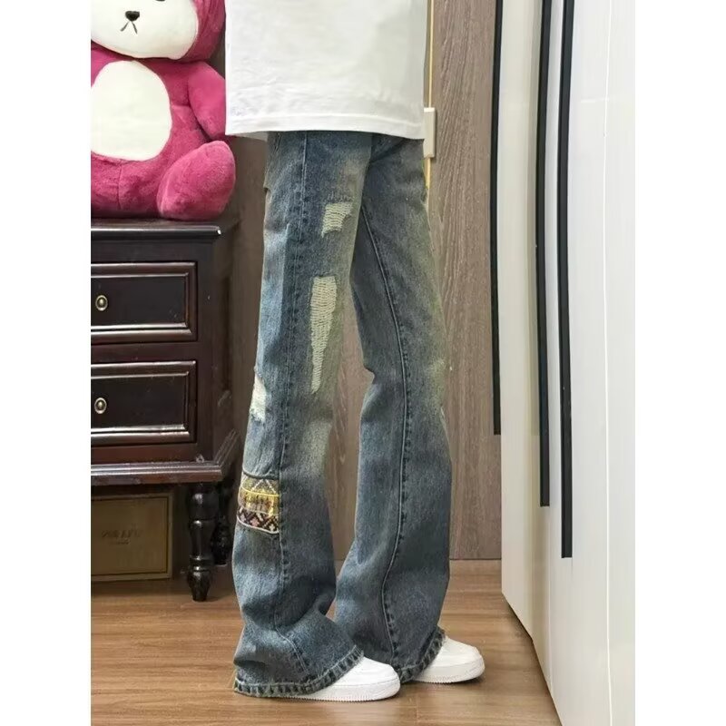 美式cleanfit腰果花刺绣牛仔裤男弯刀修身直筒裤R6621，男装牛仔裤，星座1007（原301D）