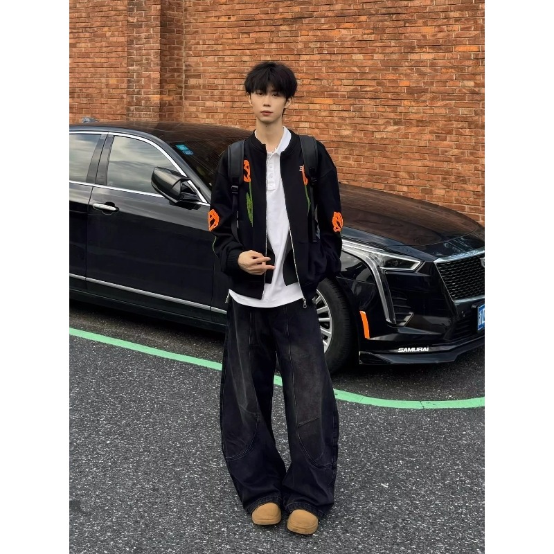 网图美式植绒刺绣棒球服夹克外套男郁金香花卉上衣男B1021-特P66，男装夹克，星座1007（原301D）
