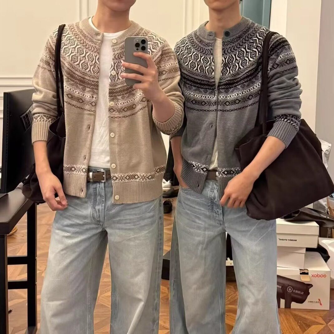 网图冬季新款美式牛角扣开衫毛衣男情侣针织衫外套潮MYY63-特60,男装针织衫/毛衣,星座1007（原301D）