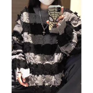 条纹破洞毛衣长袖男潮MU08-特P48图片