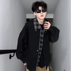 网图假两件飞行夹克男美拉德棒球服休闲棕色外套特T1008-特P60图片