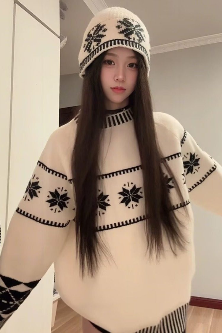 网图圆领毛衣男女费尔岛宽松套头针织毛线帽子两件套MY861-特P55,男装针织衫/毛衣,星座1007（原301D）