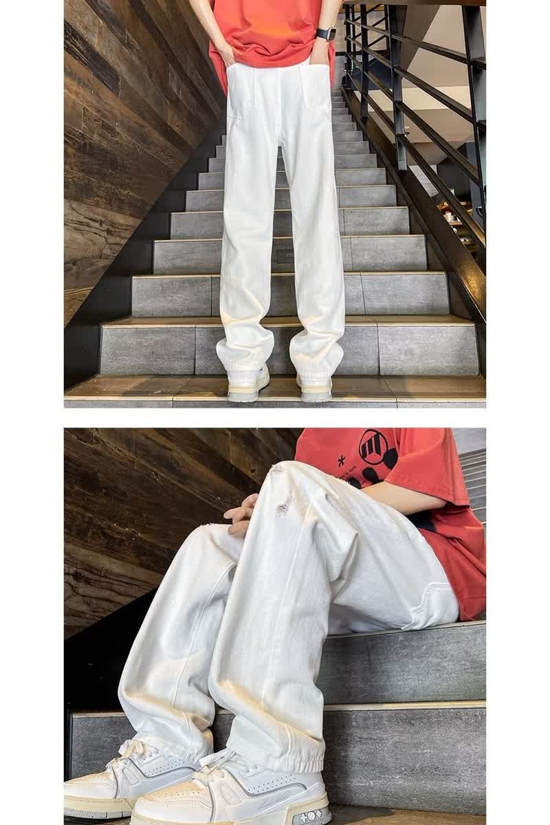 白色破洞牛仔裤男夏美式高街C1089-特P45,男装牛仔裤,星座1007（原301D）